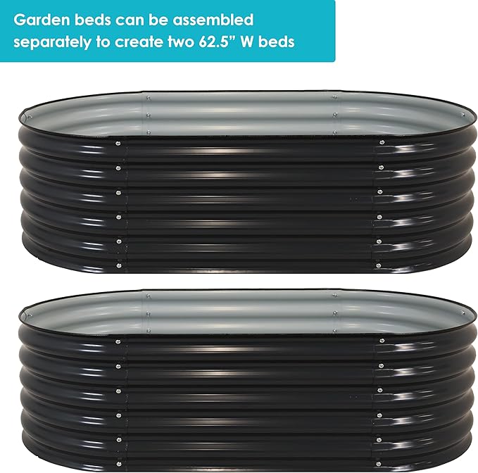 Sunnydaze 62.5-Inch Oval Raised Garden Bed Outdoor - Modular Raised Garden Bed with Rubber Edge Trim - Dark Gray