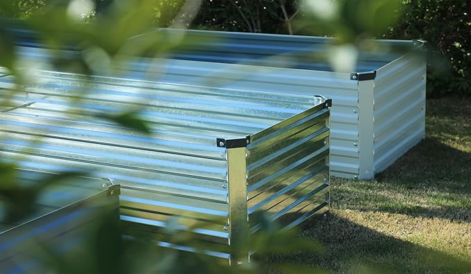 10×3×1FT(2PCS) Galvanized Raised Garden Bed Kit, Metal Planter Boxes,Large Outdoor Planters Garden for Planting Vegetables,Flowers,Herbs -Silver