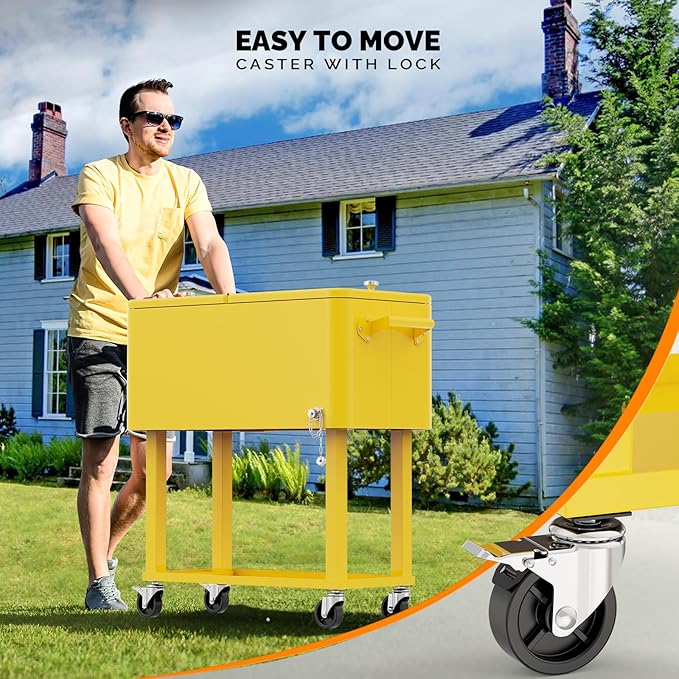 VINGLI 80 Quart Rolling Ice Chest, Portable Patio Party Bar Drink Cooler Cart, with Shelf, Beverage Pool with Bottle Opener