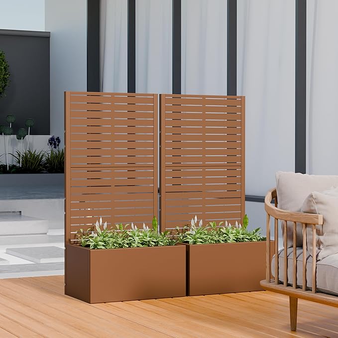 Casaphoria Metal Raised Garden Bed with Trellis, 59"x30"x12" Planter Box for Climbing Plants, Vegetables & Vines, Features Drainage Holes and Privacy Screen (Black-Louvered)