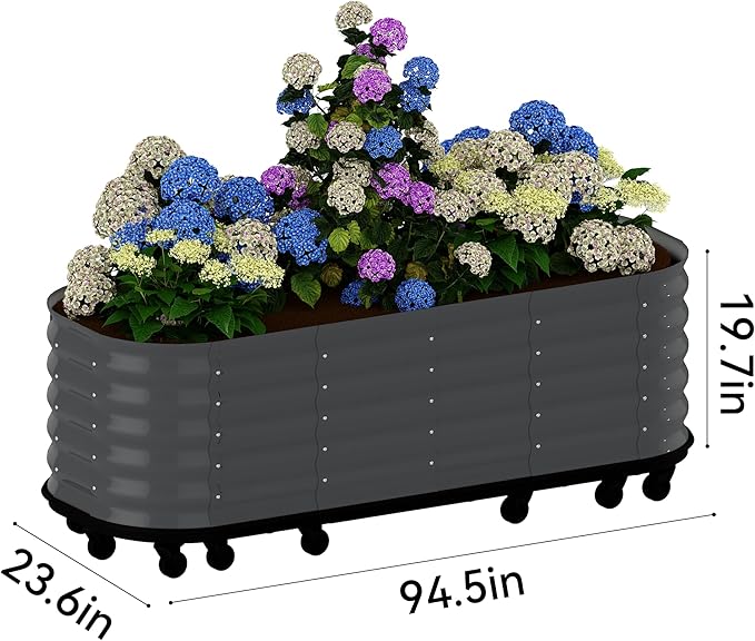 95x24x20 in Galvanized Raised Garden Bed with Wheels & Water Reservoir – Durable Outdoor Planter Box, Elevated Raised Beds for Gardening, Portable Garden Box for Indoor/Outdoor Plants, Gray