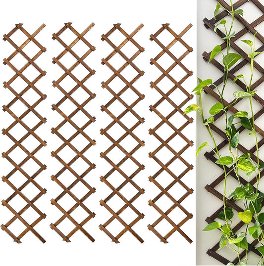Wooden Lattice Wall 4Pack-Expandable Plant Garden Trellis for Climbing Plants Outdoor Air Plant Vertical Rack Wall Decor for Room Patio