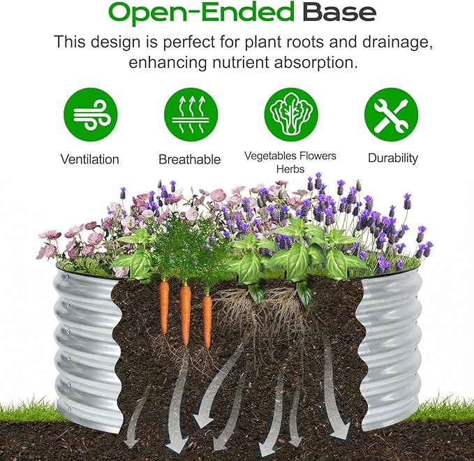 Aoodor 17" Tall 38" Metal Raised Garden Bed, Outdoor Planter Box and Raised Garden Kit for Vegetables, Flowers, Tomatoes Carrots and Herbs, Silver