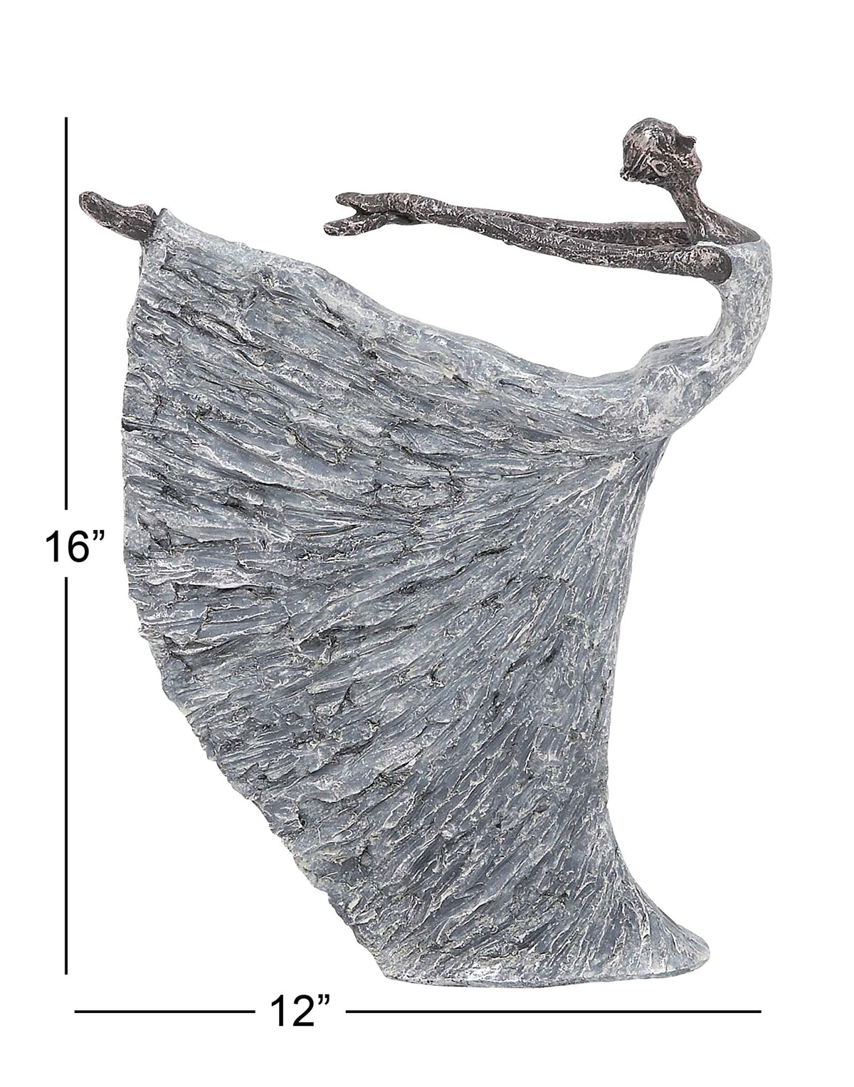 Polystone Dancer Decorative Sculpture Home Decor Statue (Gray / 12" x 3" x 16")