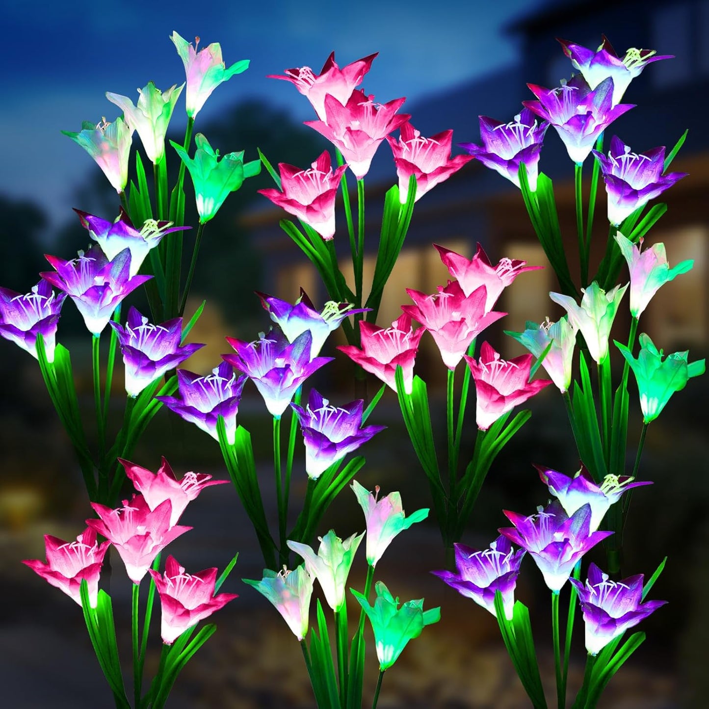 KOOPER Outdoor Solar Lights, 10 Pack Solar Garden Lights with Bigger Lily Flowers, Waterproof 7 Color Changing Solar Lights Outdoor - Bigger Solar Panel for Outdoor Patio Yard Garden Decoration