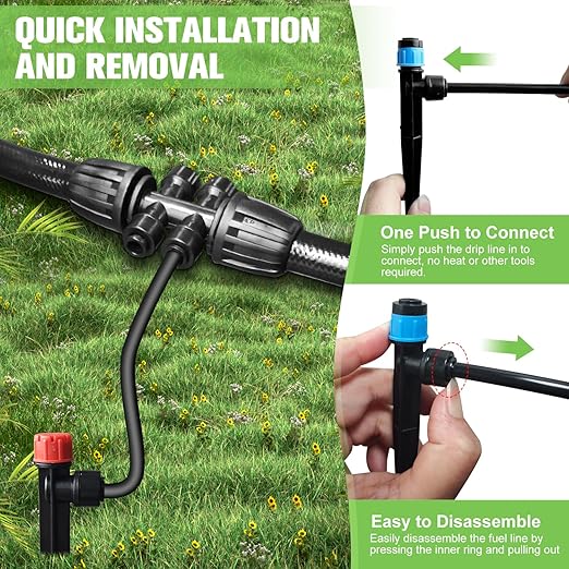 230FT Drip Irrigation System for Garden with 40 Nozzles & Emitters, Garden Watering System with 1/2" & 1/4" Tube and Barbed Fittings - Adjustable Sprinklers Kit for Greenhouse, Lawn, Raised Bed