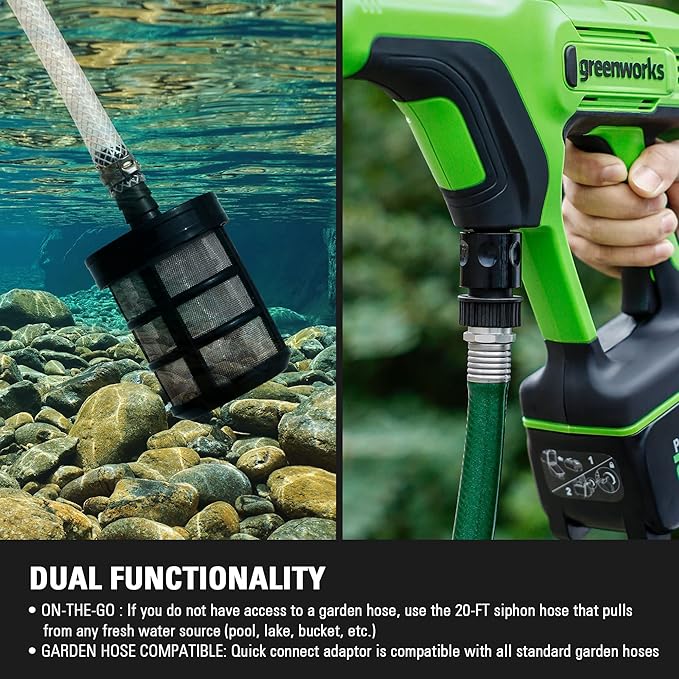Greenworks 24V (600 PSI) Portable Power Cleaner, 4.0Ah USB Battery and Charger Included