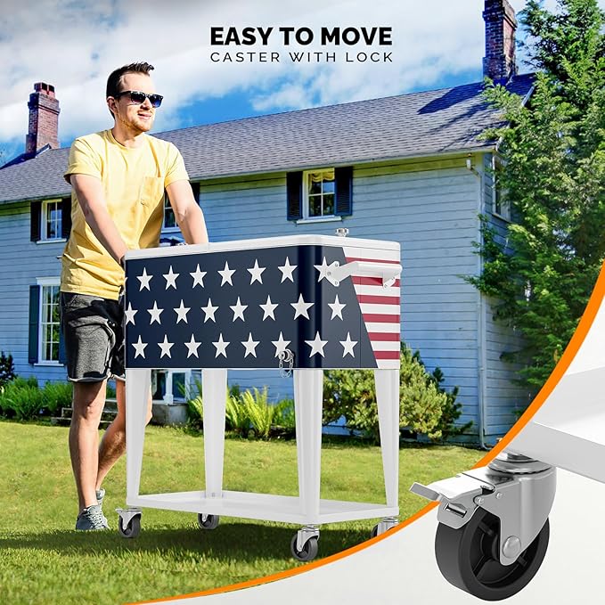VINGLI 80 Quart Rolling Ice Chest, Portable Patio Party Bar Drink Cooler Cart, with Shelf, Beverage Pool with Bottle Opener