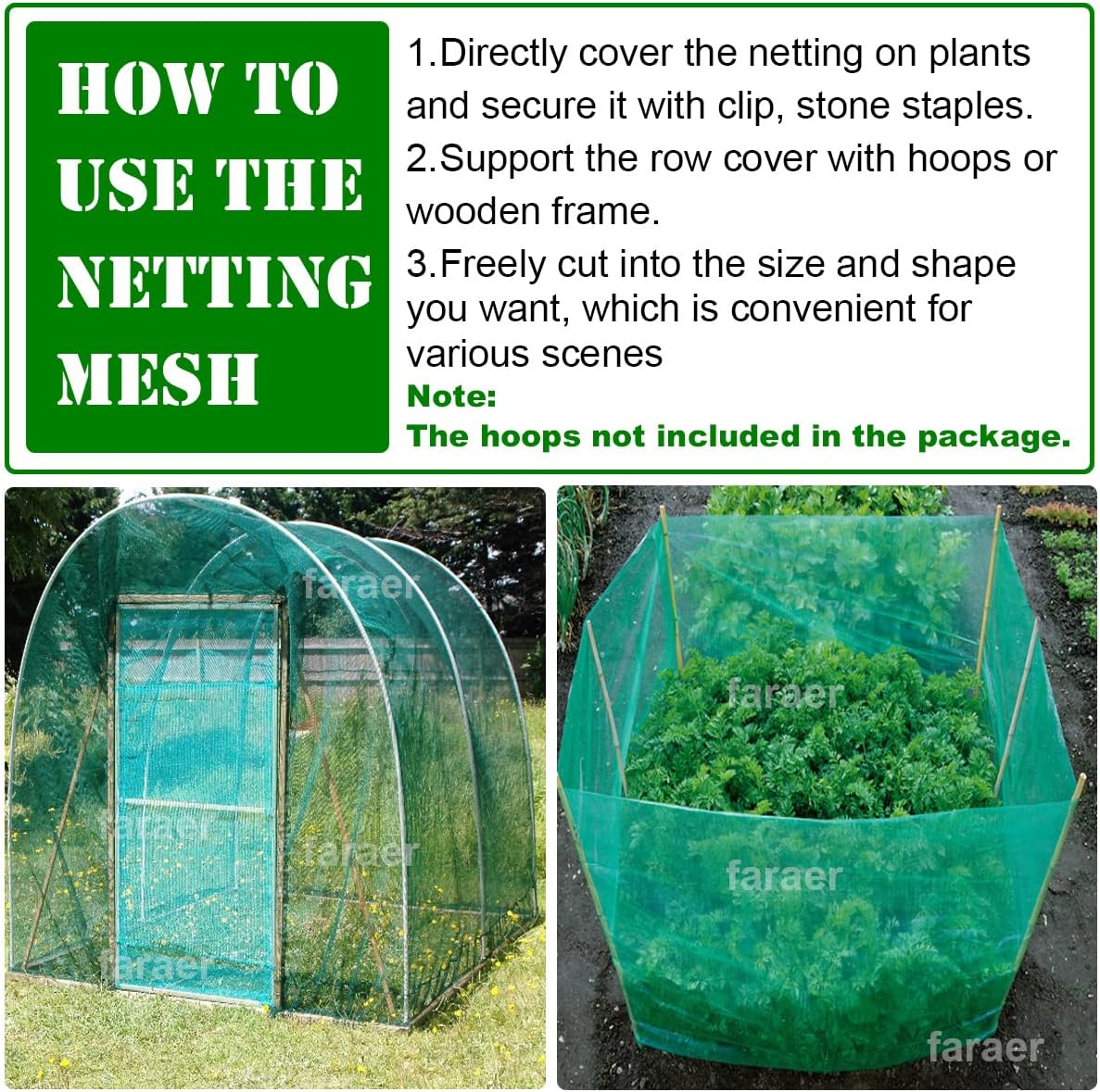 Garden Barrier Netting, Plant Covers 10x33ft Extra Fine Mesh 30% Green Sunblock Shade Cloth Mesh Protection Netting for Vegetable Fruits Flowers Crops Row Cover Raised Bed Screen Against Birds Animal