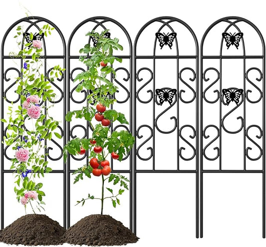 AMAGABELI Garden & Home 4 Pack Garden Trellis for Climbing Plants 60" x 18" Black Iron Trellis for Potted Plant Support Butterfly Metal Trellis for Climbing Roses Vine Flower Cucumber Clematis GT02