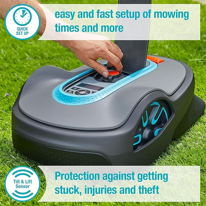 GARDENA 15102-20 SILENO Life - Automatic Robotic Lawn Mower, with Bluetooth app and Boundary Wire, The quietest in its Class, for lawns up to 10800 Sq Ft, Made in Europe, Grey