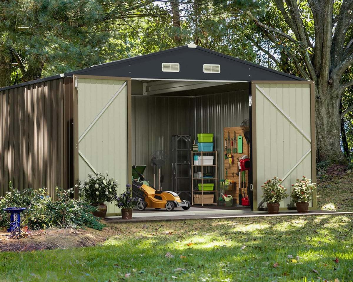10 x 10 FT Metal Outdoor Storage Shed (10x10 / Brown)
