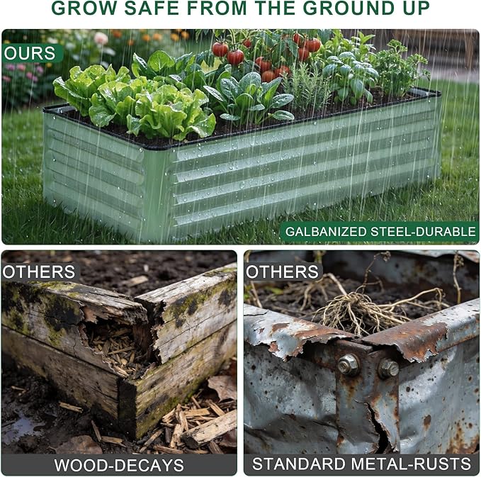 Galvanized Raised Garden Bed – 1 Pack 4x2x1 Ft Patented Leak-Proof Planter Box Outdoor Gardening Metal Raised Garden Beds Kits for Veggies, Herbs & Flowers (Green)