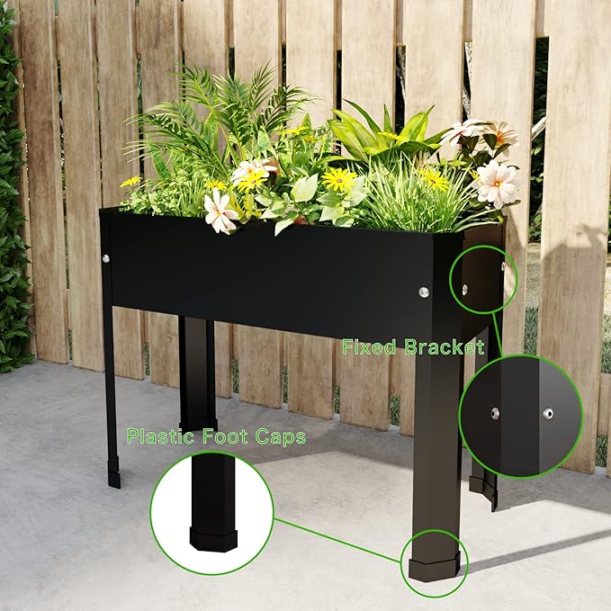 Raised Garden Bed with Detachable Legs Elevated Metal Planter Box for Growing Fresh Herbs Vegetables Flowers Succulents&Other Plants for Outdoor Backyard Patio Deck Balcony Black S