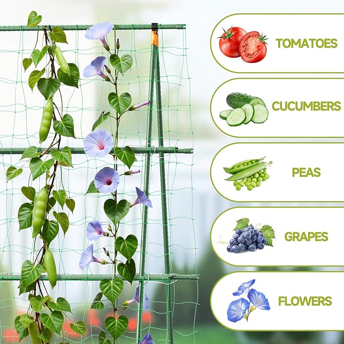 HIRALIY A Frame Cucumber Trellis for Climbing Plants Outdoor, 57" x 31" Heavy Duty Metal Garden Trellis, Rustproof Plant Support for Tomato, Grape, Bean, Raised Bed and Vegetable Gardens, Green