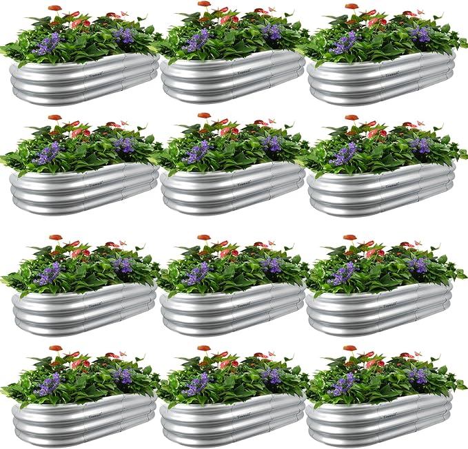 4x2x1ft Galvanized Raised Garden Bed Outdoor, 12-Pack 12" Tall Metal Raised Beds for Gardening, Planter Boxes for Plants Vegetables, Flowers, Herbs, Tomato, Bottomless Elevated Garden Beds Kit, Silver
