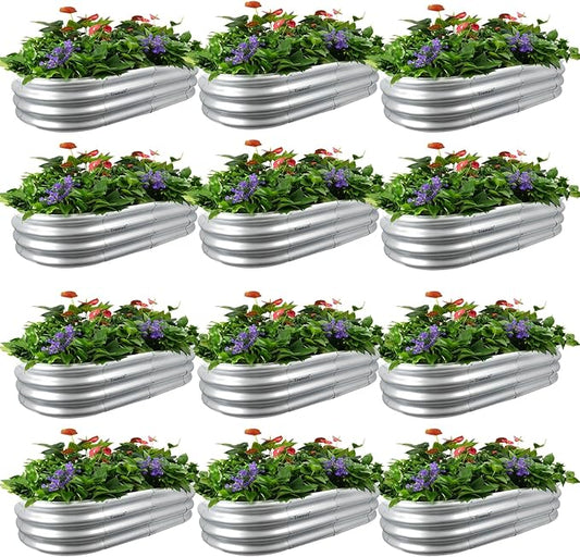 4x2x1ft Galvanized Raised Garden Bed Outdoor, 12-Pack 12" Tall Metal Raised Beds for Gardening, Planter Boxes for Plants Vegetables, Flowers, Herbs, Tomato, Bottomless Elevated Garden Beds Kit, Silver