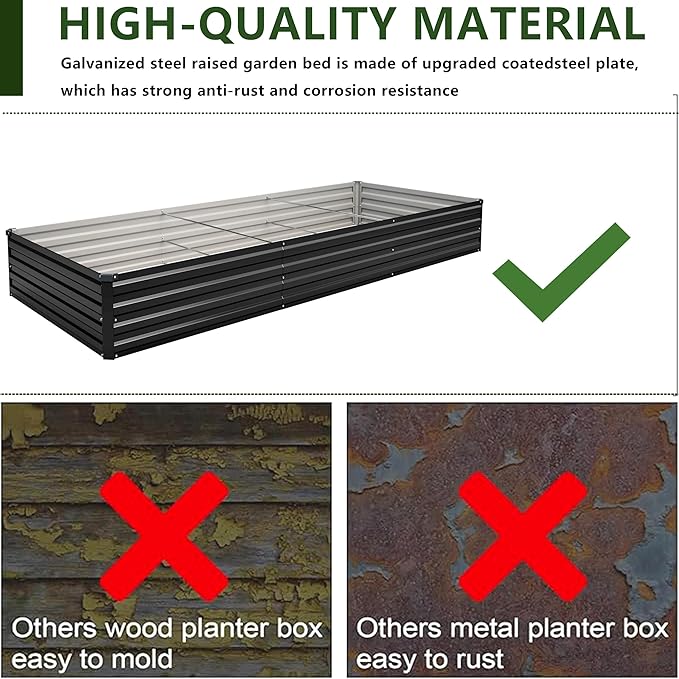 10×3×1FT(2PCS) Galvanized Raised Garden Bed Kit, Metal Planter Boxes,Large Outdoor Planters Garden for Planting Vegetables,Flowers,Herbs -Black