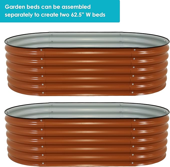 Sunnydaze 62.5-Inch Oval Raised Garden Bed Outdoor - Modular Raised Garden Bed with Rubber Edge Trim - Brown