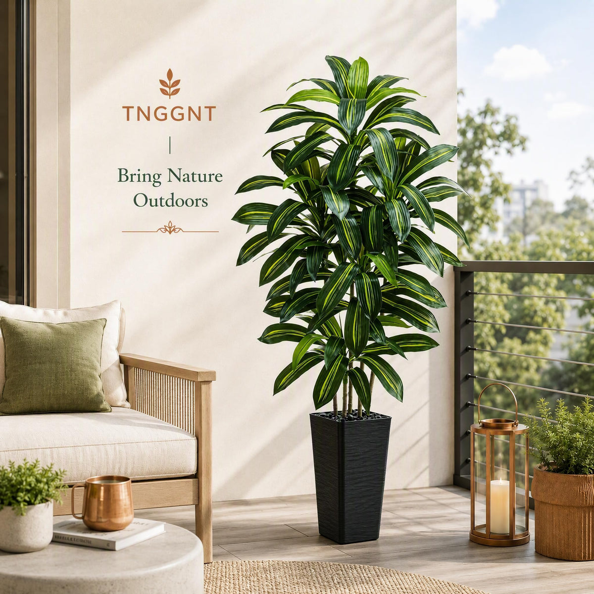 Artificial Dracaena Tree (Dark Green – Black Pot / 5FT)