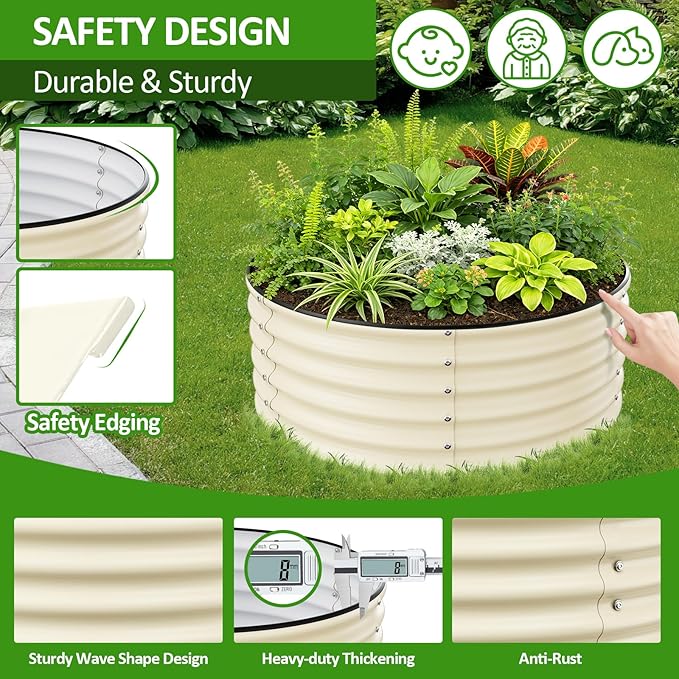 Gruper Galvanized Raised Garden Bed, 3.5ft x 17'' Tall Round Metal Planter Raised Garden Boxes Outdoor for Vegetable Fruits Flower Herb, Anti-Rust and Sturdy & Easy-Setup