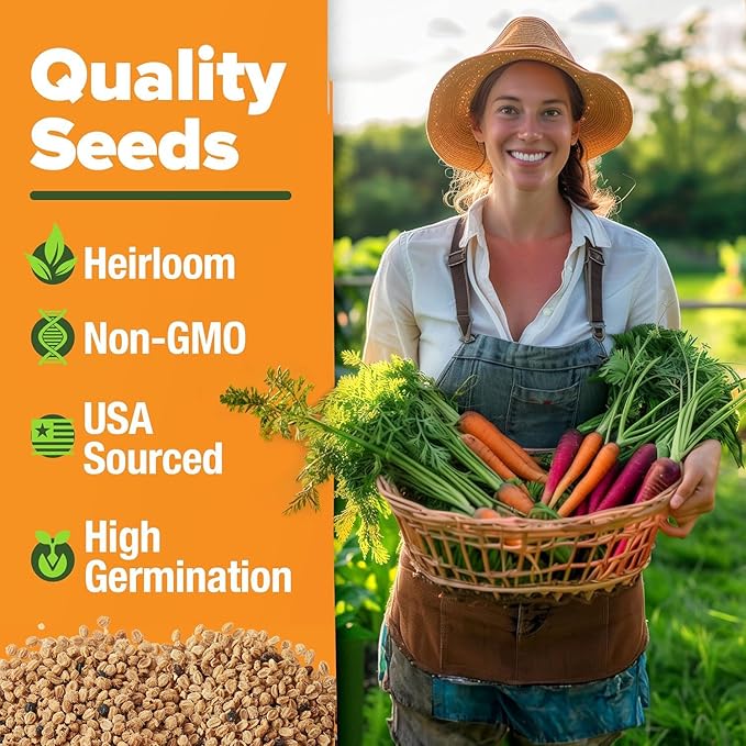 HOME GROWN Rainbow Carrot Seeds 3,350+ Heirloom Seeds (10 Varieties) – High Germination, Vegetable Seeds for Planting Indoors or Outdoor Home Garden