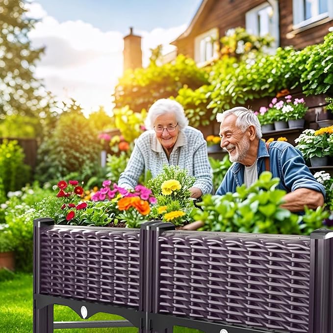 Raised Garden Bed with Reinforcement Rods Elevated Planter Boxes for Outdoor Plants with Drainage Holes for Flowers Vegetables Herbs Patio Backyard Deck Balcony, Purple 31.5x15.7x13.8 in