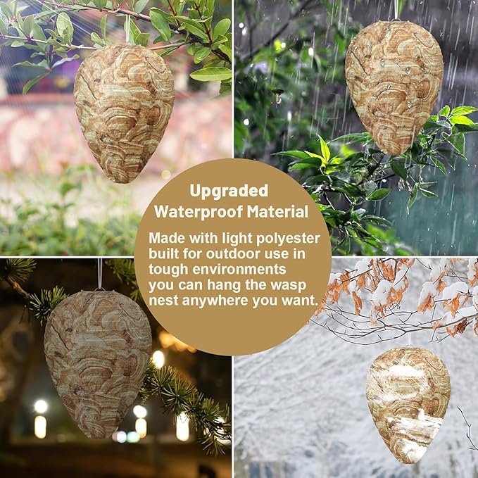 DECYOOL 4 Pack Wasp Nest Decoy Hanging Wasp for Wasps Hornets Yellow Jackets Outdoor Water-Repellent Material (Brown)