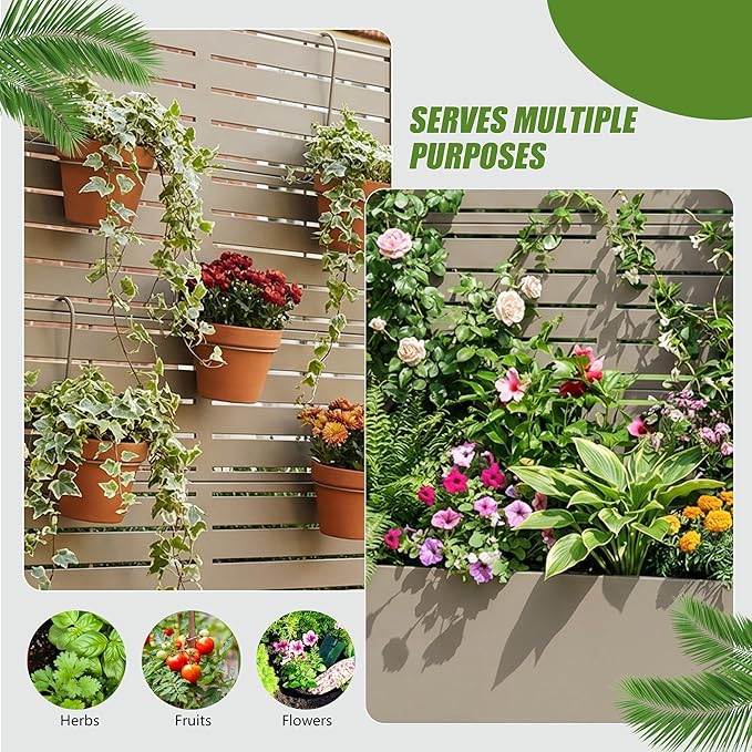 Casaphoria Metal Raised Garden Bed with Trellis and Wheels, 72"x47"x16" Planter Box for Climbing Plants, Vegetables & Vines, Features Drainage Holes and Privacy Screen, Green-Louvered