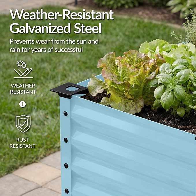 Best Choice Products 48x24x30in Galvanized Raised Garden Bed, Metal Elevated Planter Box, Vegetable Garden for Backyard, Patio, Balcony - Mist Blue