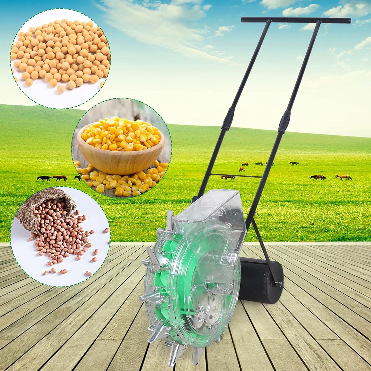 Garden Seeder Row Planter, Hand Push Seeder Machine w/12 Holes Row Seeding Sowing & Fertilizer Applicator, Walk-Behind Row Crop Planter for Sowing Seeds, Corn, Soybeans, Peanuts, Mung Beans, Sunflower