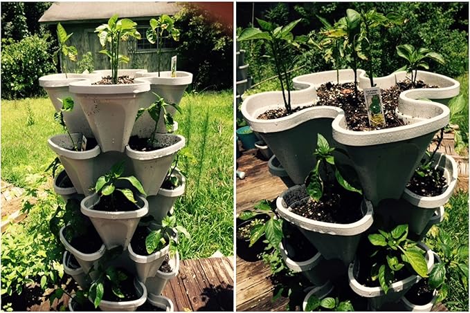 (6) DIY LARGE 18" Stackable Planters - Vertical Gardening Pots With Soil, Hydroton, Vermiculte, Perlite, or Coco Fiber - Perfect for Hydroponics and Aquaponics Too - Build Your Own Stacking Vertical Container Gardening System - For Growing Strawberries...
