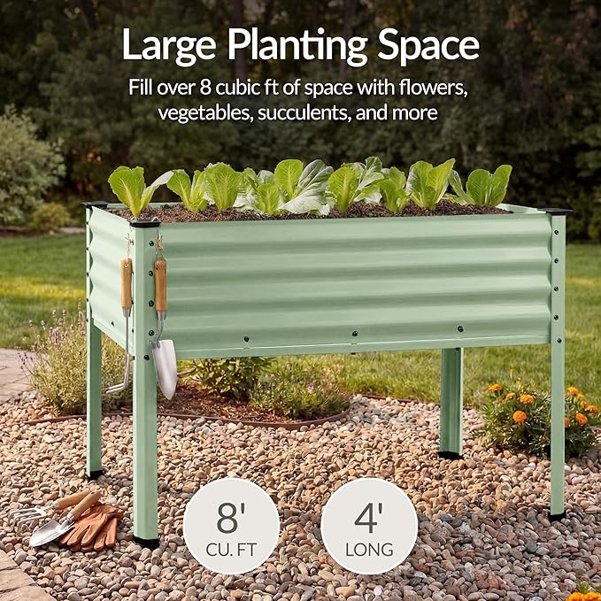 Best Choice Products 48x24x30in Galvanized Raised Garden Bed, Metal Elevated Planter Box, Vegetable Garden for Backyard, Patio, Balcony - Sage Green