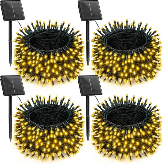 Brightown 4 Pack Solar Christmas Lights, Total 184FT 480 LED Solar String Lights Outdoor Waterproof Green Wire with 8 Modes, Solar Fairy Light for Garden Yard Patio Party Decors, Warm White