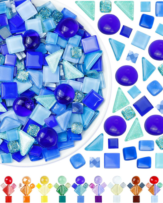 FIVEIZERO 420g Mosaic Tiles for Crafts - 280Pcs Glass Mosaic Kits, Mixed Shapes Mosaic Glass Pieces for Art, Irregular Tiny Mosaic Tile for DIY Projects, Home Decoration(Blue)