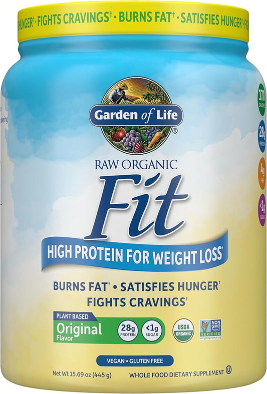 Garden of Life Raw Organic Fit Original Flavor Vegan Protein Powder – 28g Plant Based Powder for Weight Management, Raw Protein, Probiotics & Fiber, Non-GMO, Gluten-Free, Vegan, 10 Servings