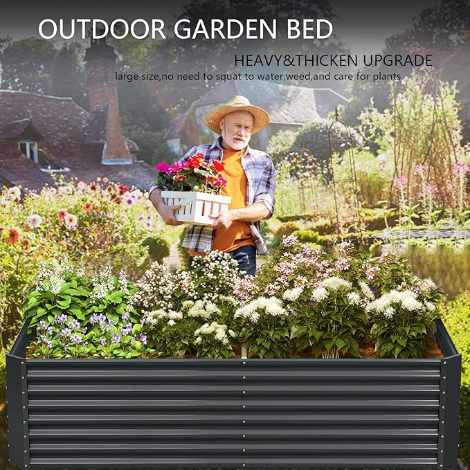 FRIZIONE 6FT(L)×3FT(W)×2FT(H) Raised Garden Bed Outdoor for Flower, Garden Planter Box for Vegetable, Raised Garden Beds for Herb, Succulent, Dark Gray