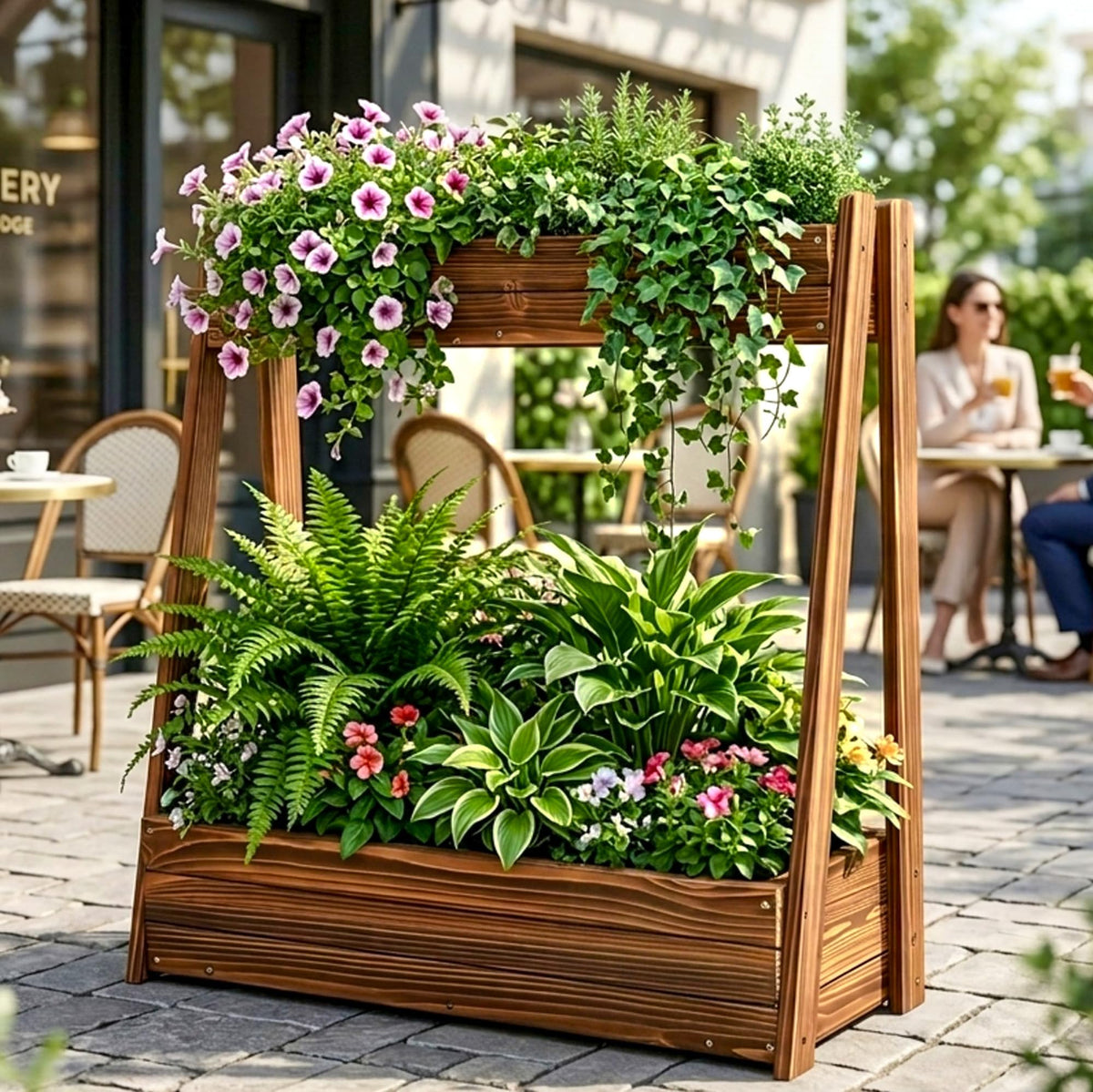 36" 2 Tier Freestanding Elevated Wooden Raised Garden Bed (36" H Garden Bed-carbonized Wood Color)
