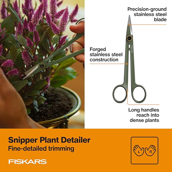 Fiskars Indoor Plant Care 3-Piece Set, Precision Gardening Tools with Nesting Storage Caddy, Detail Snips, Stem Shears & Bypass Pruner for Trimming & Shaping Houseplants, Stainless Steel Blades, Green