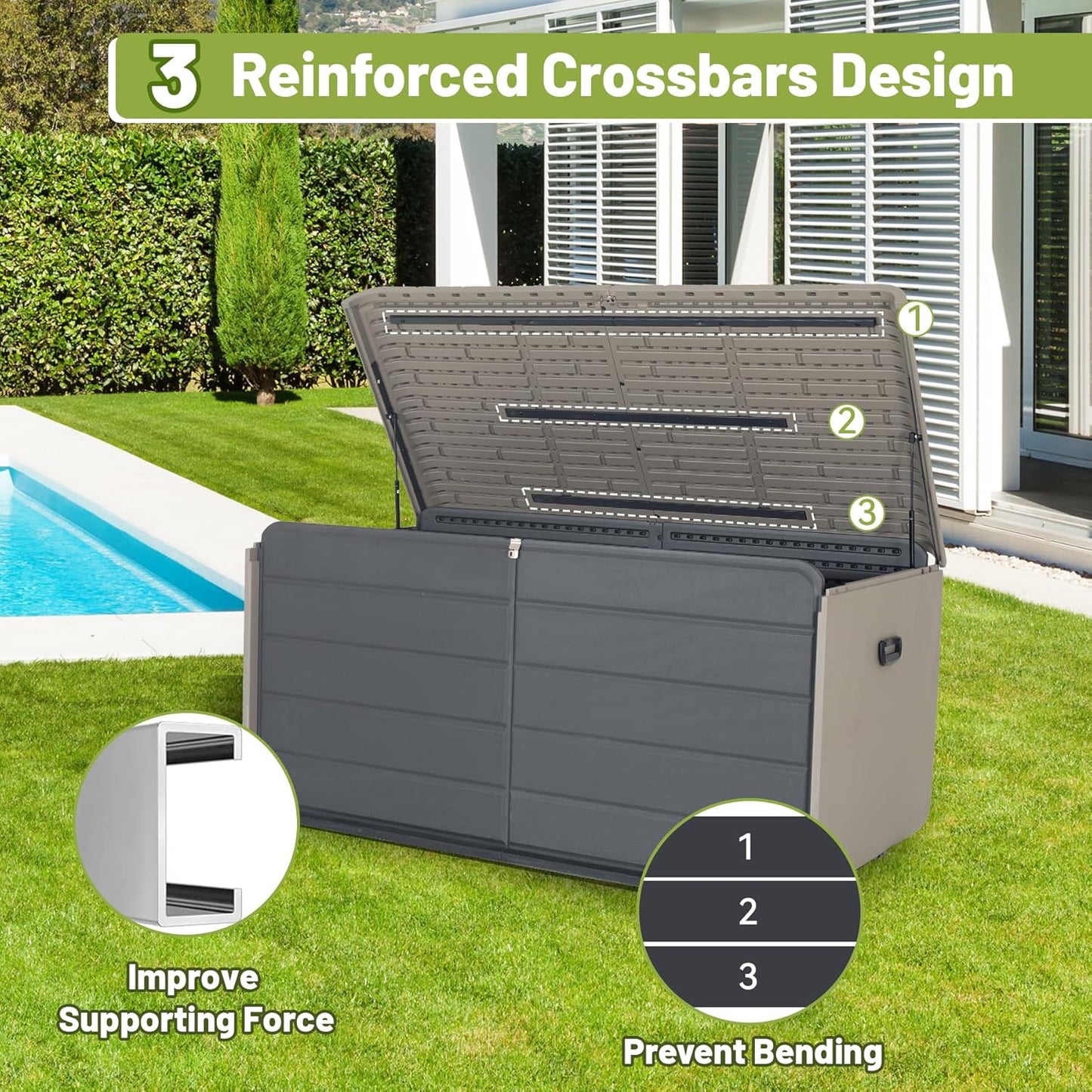 Resin Deck Box 260 Gallons, Extra Large Heavy-Duty Outdoor Storage Box, Lockable & Waterproof Patio Outside Storage Box for Patio Furniture, Garden Tools, Pool Supplies