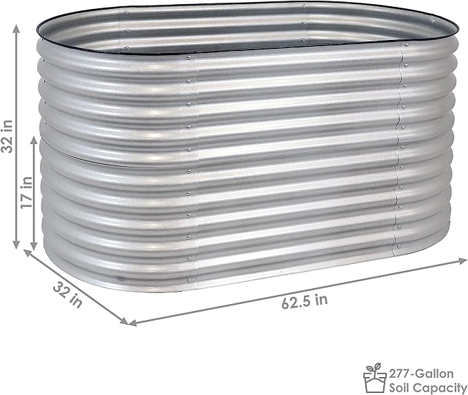 Sunnydaze 62.5-Inch Oval Raised Garden Bed Outdoor - Modular Raised Garden Bed with Rubber Edge Trim - Silver