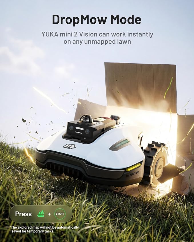 (2026 Upgrade) Mammotion YUKA mini 2 1000H Robotic Lawn Mower with Garage, for 0.25 Acre, 360° LiDAR + AI Vision, 45% Slope, DropMow, Smart Battery Management,Cutting Heights 2.0"-3.5"