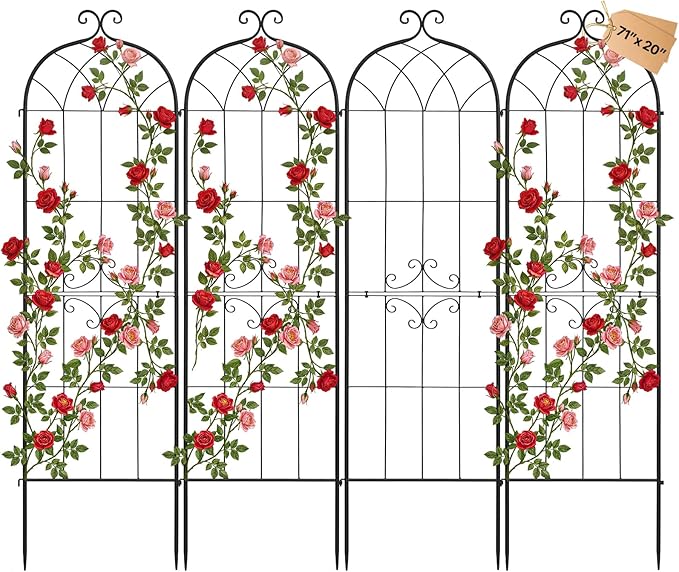 VEVOR Garden Trellis, 71 x 20 inch Rose Trellis, 4 Packs Garden Flower Rose Trellises with Powder-Coated Finish & Convenient Locking Design, Plant Support Trellises for Flowers, Vegetables, Roses
