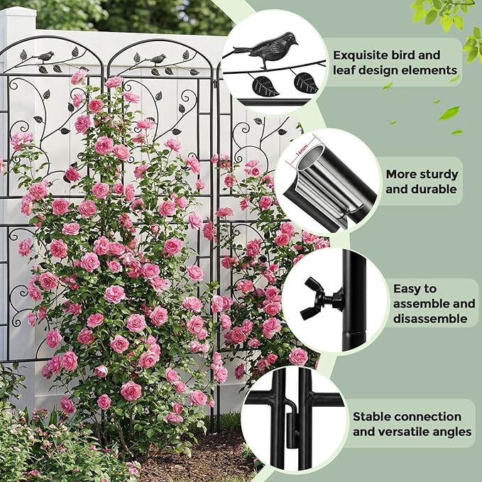 Garden Trellis for Climbing Plants Outdoor, Rustproof Metal Trellis with Black Coating, Plant Climbing Support for Rose Vines Flowers Vegetables Fruits - 2 Pack 71x20 in Plant Trellis Outdoor