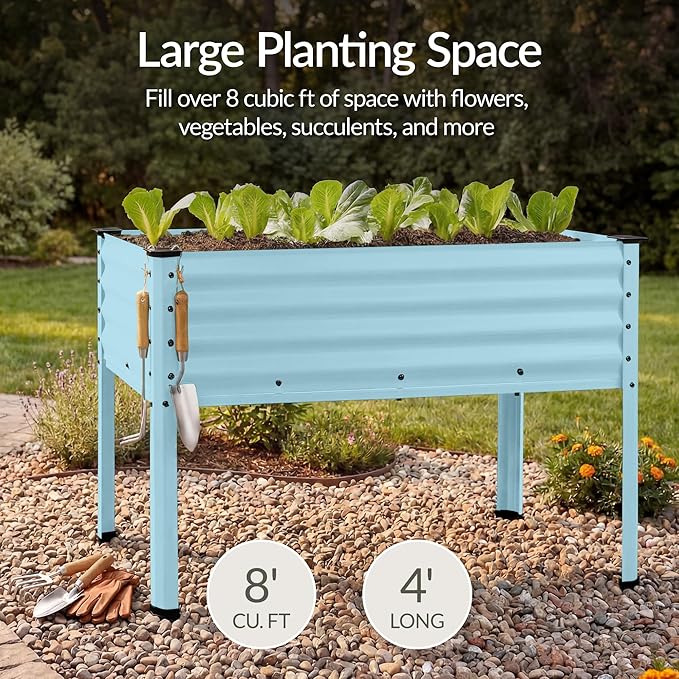 Best Choice Products 48x24x30in Galvanized Raised Garden Bed, Metal Elevated Planter Box, Vegetable Garden for Backyard, Patio, Balcony - Mist Blue