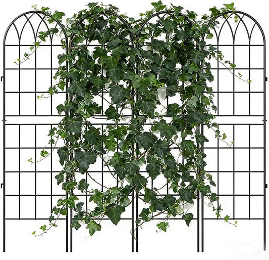 4 Pack Metal Garden Trellis for Climbing Plants, Black Metal Garden Trellis for Vines Plant Rose Vegetable Support,Large Decorative Outdoor Trellis