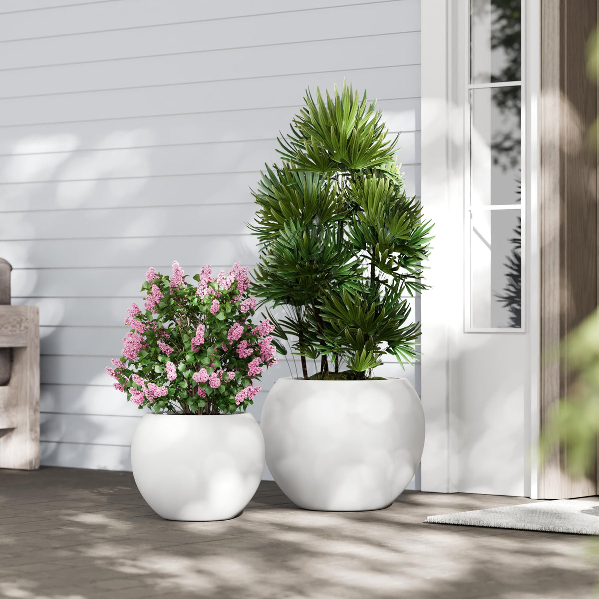 Fiberstone Sphere Planter for Olive Trees (White / Small 12.6''D x 10''H)