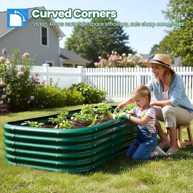 Quictent Galvanized Raised Garden Bed Kit, 6x3x1.5 ft Oval Metal Planter Box Tall for Vegetables Outdoor Backyard, Strengthened by Crossbar, Dark Green