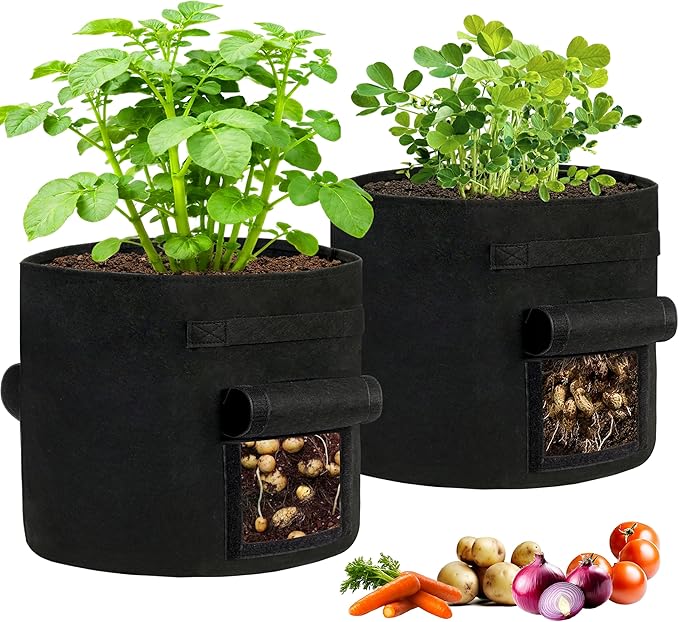 30 Gallon Potato Grow Bags 2-Pack with Dual Harvest Windows & Reinforced Handles, Non-Woven Fabric Planter for Potatoes, Tomatoes, Vegetables