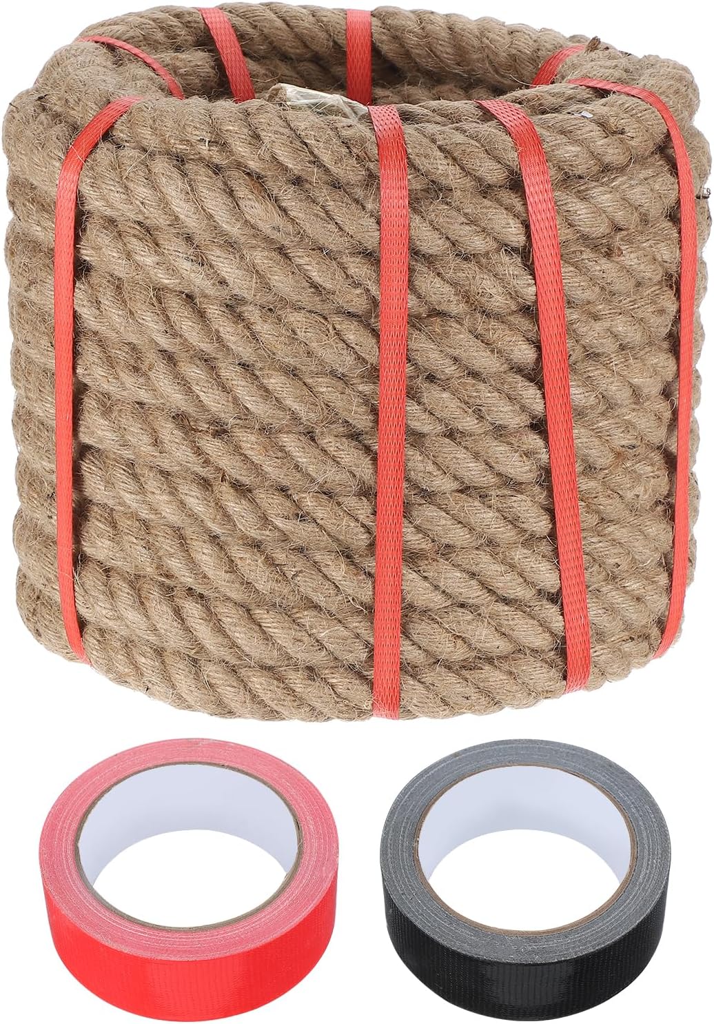 MECCANIXITY Jute Rope 0.9 Inch x 59ft, Thick Twine Rope Ropes Braided Jute Twine Natural Brown Burlap Cord String Heavy Twisted with Tapes for Decorative Crafts Railing Swing Tug of War